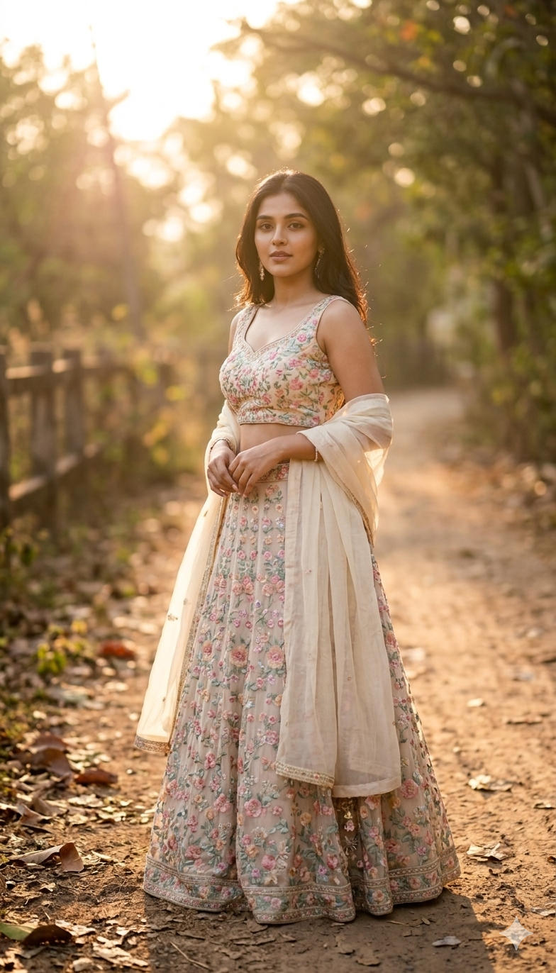 Dreamy Countryside Lehenga AI Photo Editing Prompt