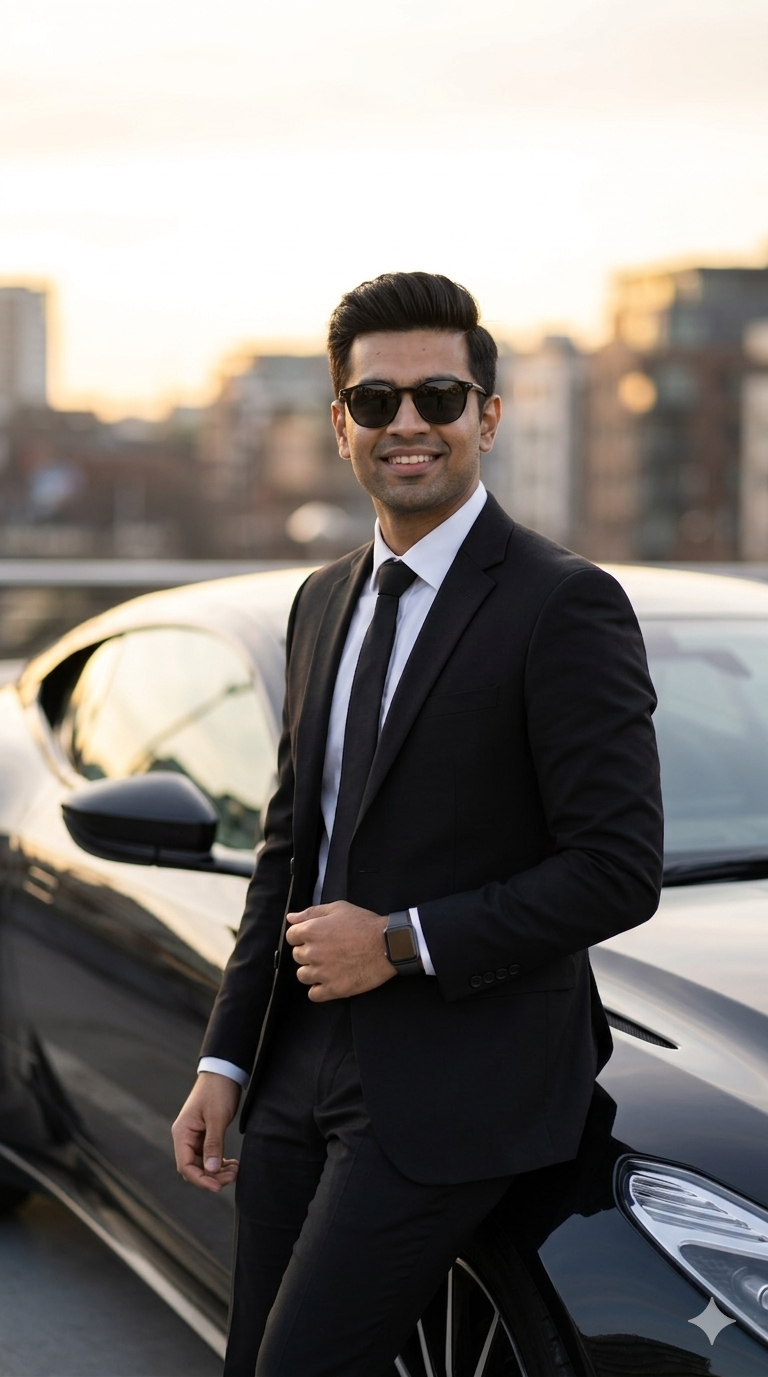 Luxury gentleman Gemini AI portrait prompt with golden hour lighting