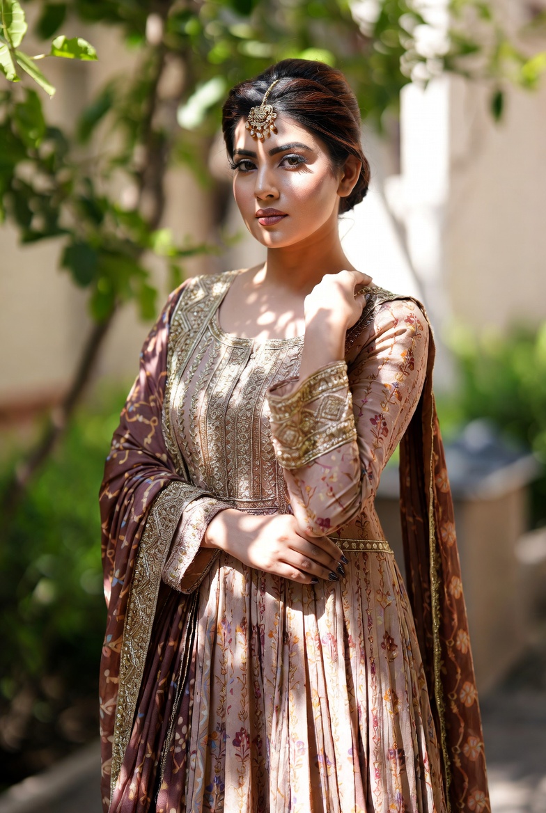 Elegant Beige Floral Embroidered Traditional Kurta with Matching Dupatta
