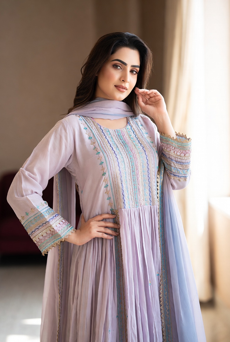 Elegant Lavender Embroidered Kurta