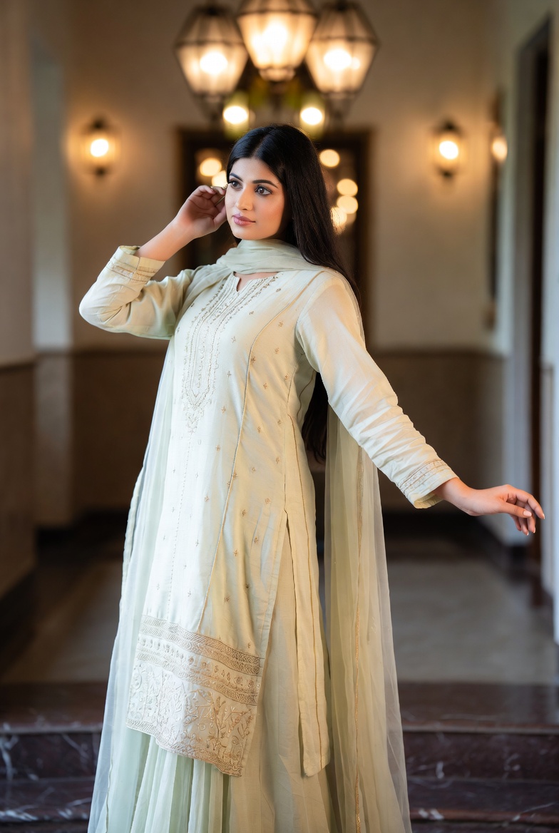 Elegant Pastel Green Embroidered Traditional Kurta Set