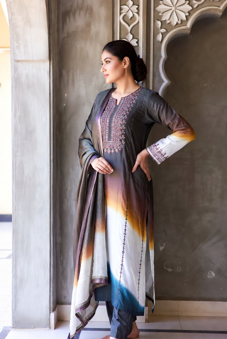 Gradient Embroidered Kurta